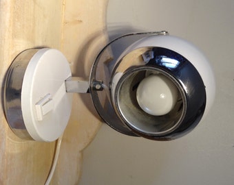 tafellamp scharnierend "eyeball" van de jaren '70', chroom en wit - chroom en witte bureaulamp "oogappel" vintage 1970