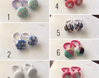 Mini Fabric Button Hair Ties 1 PAIR • Baby Hair Ties • Toddler Elastics • Girls • Hair Accessories • Snag Free