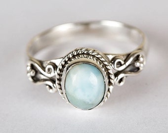 Larimar Ring, Natural Larimar Gemstone Ring, Sterling Silver Ring, Silver Larimar Ring, Larimar Jewelry, Blue Stone Ring, Boho Ring