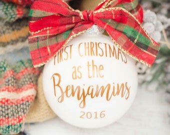 First Christmas Ornament Married, Newlyweds, Custom holiday gift, Christmas ornament, Gift for couples, Stocking Stuffer, Mr and Mrs gift