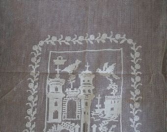 Vintage Antique Edwardian French original embroidered lace/ Antique Lace Curtain