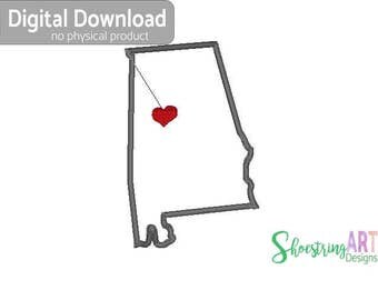 Alabama applique - Tuscaloosa - Alabama embroidery design - Alabama machine embroidery - alabama heart - digital download - 5x7 - pes