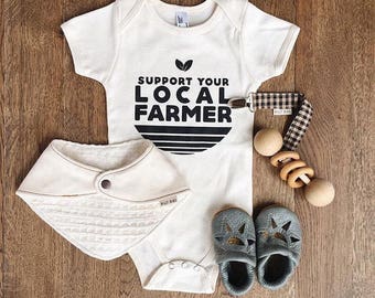 Support Your Local Farmer, Gender Neutral Baby Clothes, Infant Bodysuit, Gender Neutral Gift, Farmer Shirt, Buy Local, Magnolia Roots