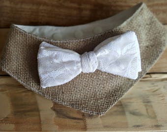 Dog wedding bandana, burlap bandana, Dog costume, Lace Dog bow tie, Dog Outfit, Rustic Dog Bandana Collar, Dog Wedding Attire, Dog tuxedo