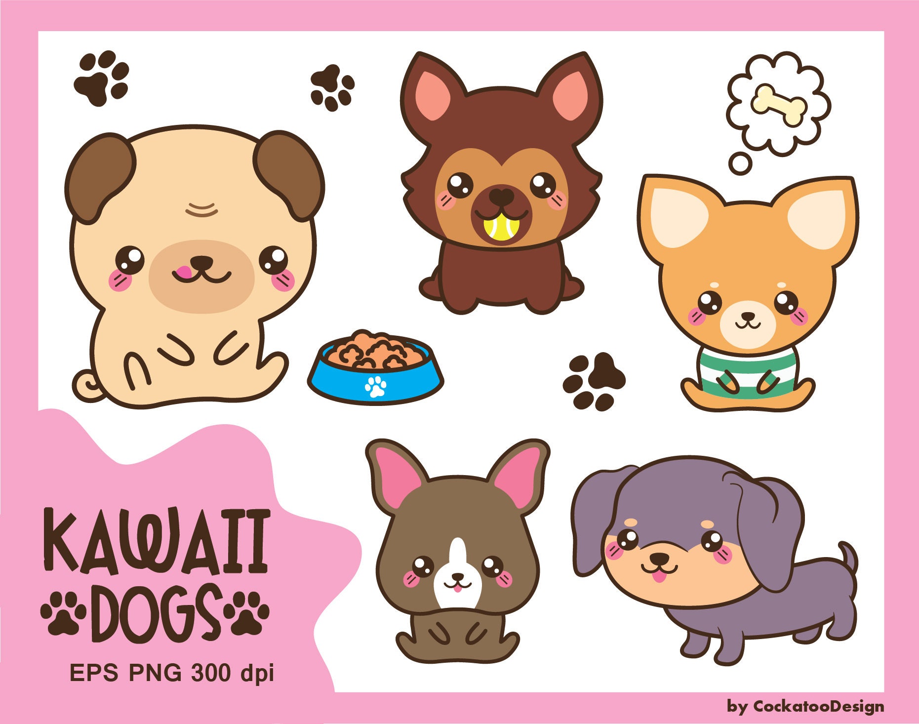 50 Off Sale Kawaii Dog Clipart Cute Dog Clipart Dog Breeds Clipart ...