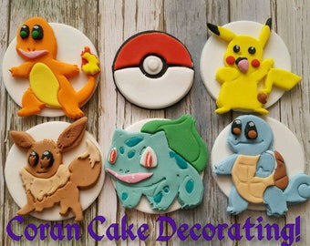 CUSTOM LISTING for Lee Pantz Edible Fondant Pokemon Cupcake Toppers x 24 + 3D Pikachu, Squirtle and Baulbasaur.