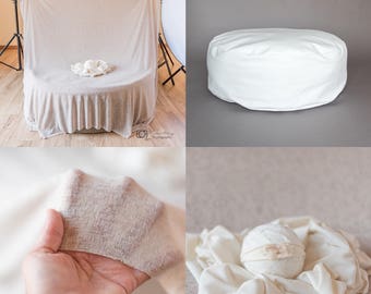 Newborn Poser bean bag starter Kit,Bean Bang poser,Starter kit,neutral posing fabric, posing pillow,newborn photography props,jumbo ottoman