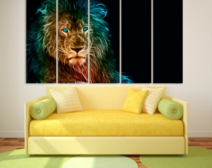 Large abstract lion wall art, lion canvas wall art, king of the jungle print, lion wall decor, lion art print for home decor