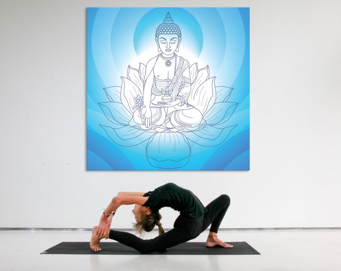 Buddha meditation wall print on canvas, lotus posture Buddha wall art, yoga studio decor, Buddha prints