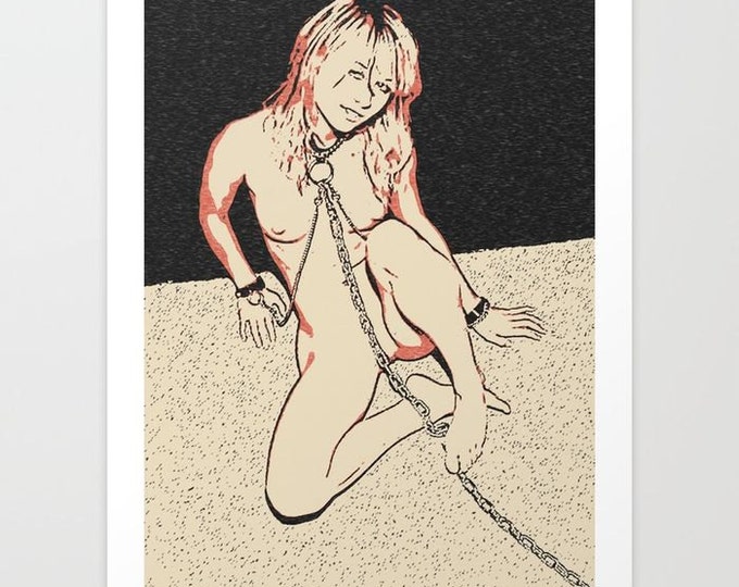 Erotic Art Giclée Print - Dirty slave, sensual bdsm, fetish art print, tied girl nude, naked body, sensual bdsm artwork, high...