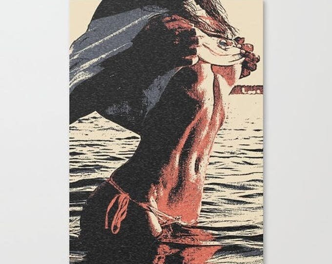 Erotic Art Canvas Print - Water, lifeforce, unique sexy conte style image, perfect shapes girl pop art sketch, sensual high quality artwork