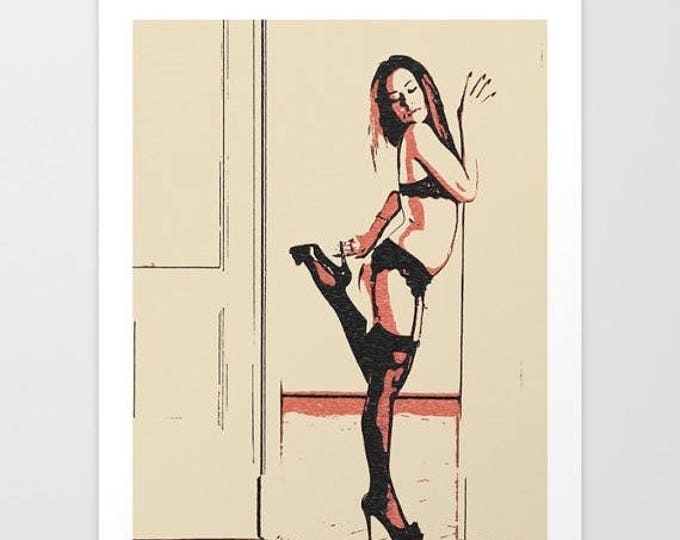 Erotic Art Giclée Print - Glamour posing, sensual nude art, girl in hot lingerie, perfect, sexy body, sensual conte artwork, ...