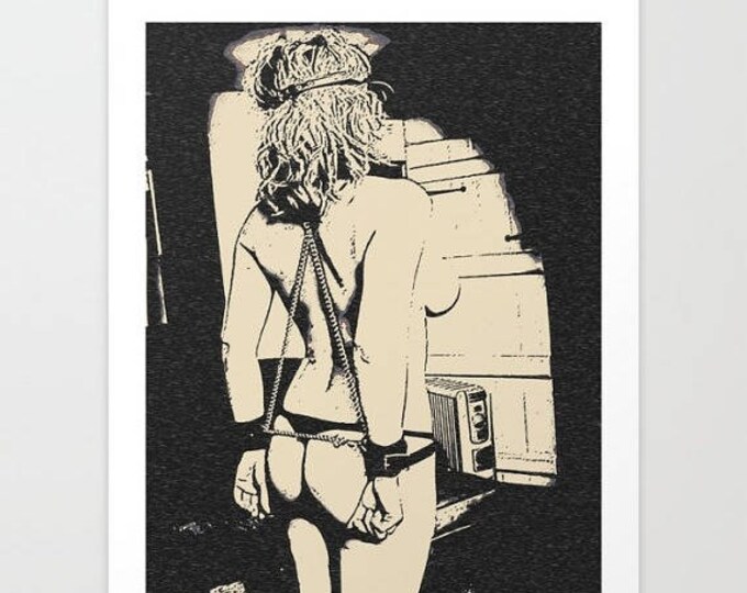 Erotic Art Giclée Print - Dark room bondage, sensual bdsm, fetish art print, tied girl, naked body, sensual bdsm artwork, hig...