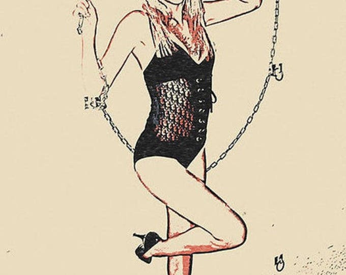 Erotic Art 200gsm poster - Blonde girl in bdsm artwork, sexy tied girl bondage, hot body woman, kinky conte style print, High...