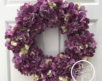 Hydrangea Wreath, Purple Wreath, Spring Wreath, Summer Wreath, Grapevine Wreath, Wreath Street Floral, Front Door Wreath, Everyday Wreath