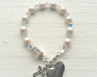 Baptism bracelet- christening bracelet- baptism gift- christening gift- rosary bracelet- baptism keepsake- christening keepsake- baptism