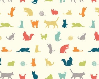 BIRCH ORGANIC KNIT Fabric The Chase Multi 100% Organic Cotton Fabric Birch Organics Multicolor Cats Fabric Farm Fresh Organic Knit Cats