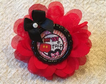Disney,Minnie Mouse Hair Clip,Minnie,Toddler Hair Clip,Pre-teen Hair Clip,Girls Hair Clip,Hair Clip,Red Flower,Handmade,Handcrafted
