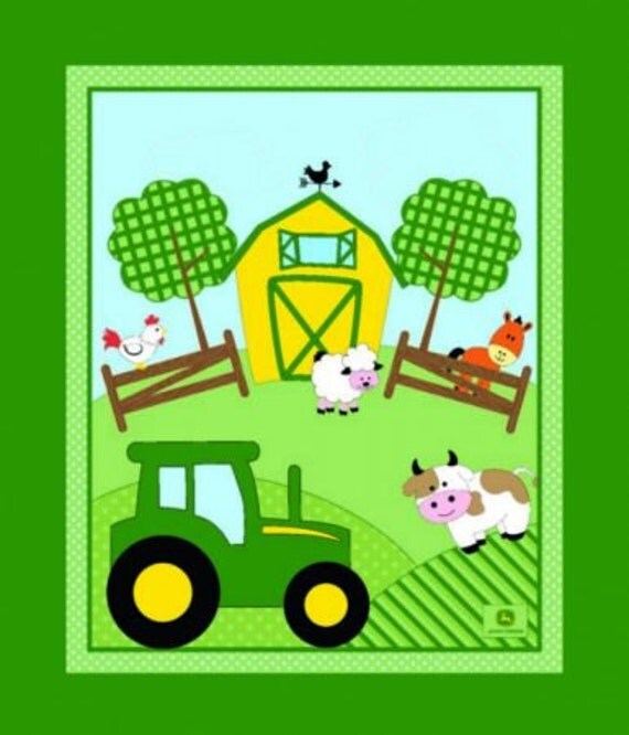 JOHN DEERE Tractor JD Baby Quilt Barn Panel Tractor Green