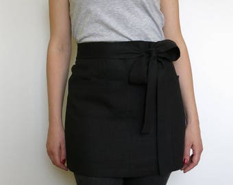 Linen Half Apron, Cafe Apron, Linen Apron, Chef, Cafe, Wrap Apron, Black apron