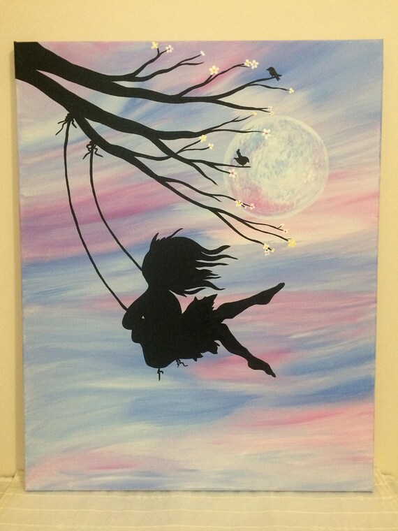 Painted Canvas Ideas With Two Black Silhouttes Painted Canvas Ideas With Two Black Silhouttes