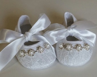 White Baby Crib Shoes, Christening Shoes, Baby Shoes