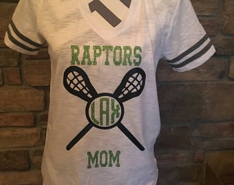 Lacrosse Mom Short Sleeve V-Neck, Glitter Lacrosse Mom, Custom Lacrosse Shirt, HTV Glitter V-Neck Glitter Custom Lacrosse, Custom Team Shirt