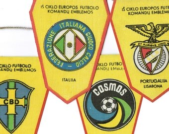 Vintage European Soccer Teams Logos, Football Club: Portuguese, Brazil, Italian, USA New York "Cosmos " Pennant, Soviet Football 1980s Jack