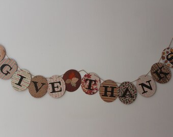 Give Thanks Banner, Thanksgiving Banner, Fall Banner, Decoupage Banner