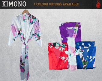Bridesmaids Robes - Floral Satin Kimono Wedding Gown