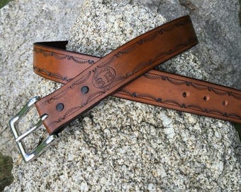 Hand Made Border Tooled Leather Belt