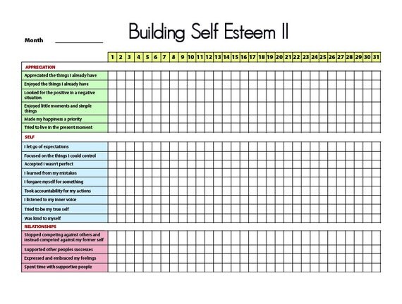 Self-Esteem II Printable Tracker Journal Mental Health Self