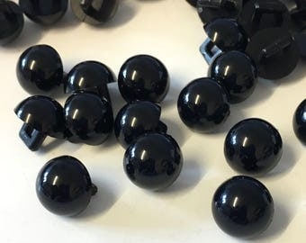 15, black buttons, shiny black buttons, 10mm buttons, domed black buttons, shank buttons, baby buttons, sewing buttons, craft buttons