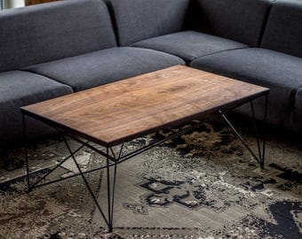 Walnut Coffee Table, rectangle coffee table, modern coffee table, living room table, hairpin leg coffee table, Walnut