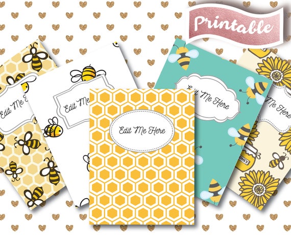 BUMBLE BEE Binder Cover Printable 5 unique designs &amp; spine