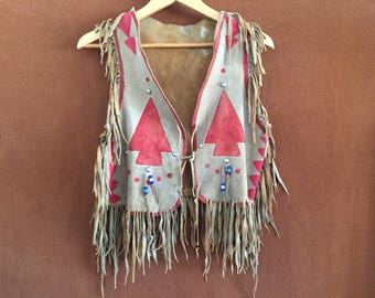 Vintage Native American buckskin fringed vest