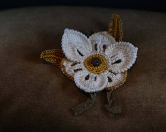 Crochet summer African flower Brooch, Crochet Brooch