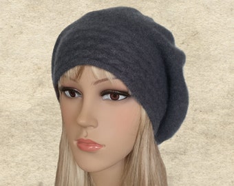 Felt slouchy beret, Felted wool beret, Slouch winter beret, Womens wool beret, Felted beret lady, Felt beret women, Gray felted beret