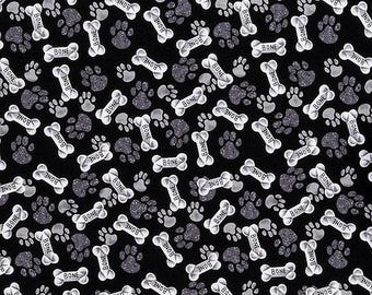 Dog Bone Fabric, Quilters Cotton, Novelty Fabric, Dog Fabric by the Yard, Paw Print Fabric, Animal Fabric, Half Yard