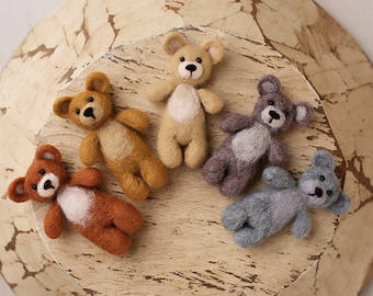 Felted teddy bear stuffy; newborn photography prop