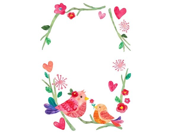 Watercolour Birds Flowers Frame Border Clip Art PNG High ...