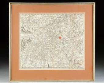 Early 18th Century Mattheus Seutter Hand Colored Engraved Map of Paris Region of France