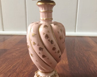 Lovely PINK FRENCH PERFUME Bottle, Pink and Gold handpainted, ornate stopper, home decor, vintage, unique, perfume bottle art