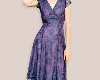 1940s style lace dress in midnight and current
