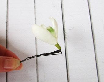 Snowdrop bobby pin - Flowers hair pin - Flowers hair accessories - Foam handmade flowers - flowers hair decoration - Floral hairpin