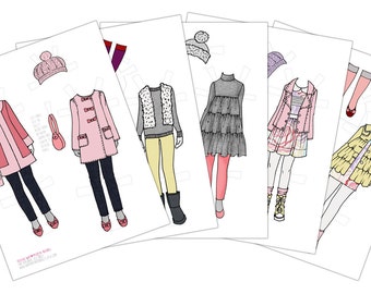 Winter Wardrobe-Printable Paper Doll-Digital Paper Doll-Winter Clothes-PDF Instant Download-Coloring Page