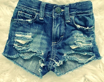 CECELIA hand destroyed distressed true blue shorty shorts
