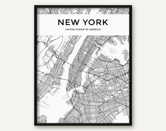 New York City Map Print, Map of New York, Black and White New York Decor, New York Wall Art, New York Map, Modern Print, Minimalist Print
