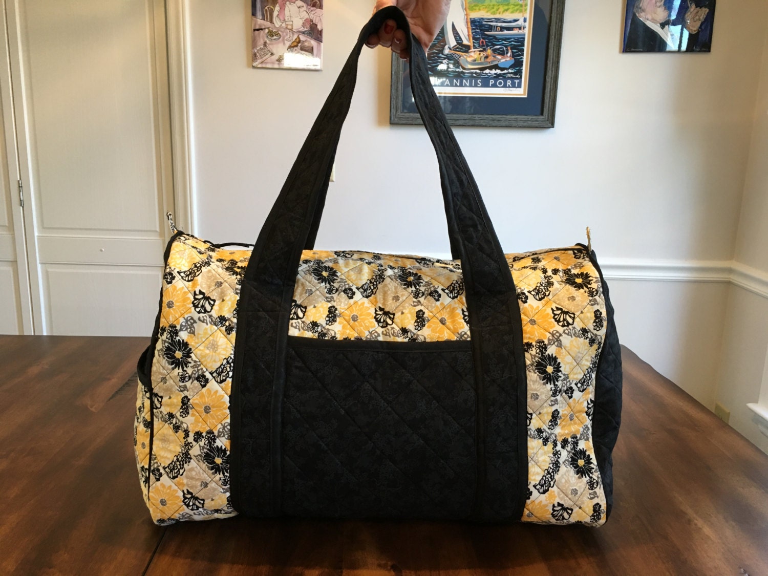 Quilted Duffel Bag Yellow Floral Print...Gift Birthday