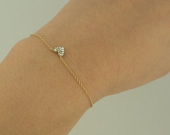 Reversible Heart Bijou Bracelet, Brass with Light Gold Coating, Glass